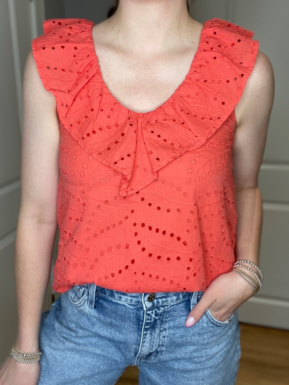 Astrid Coral Eyelet Tank